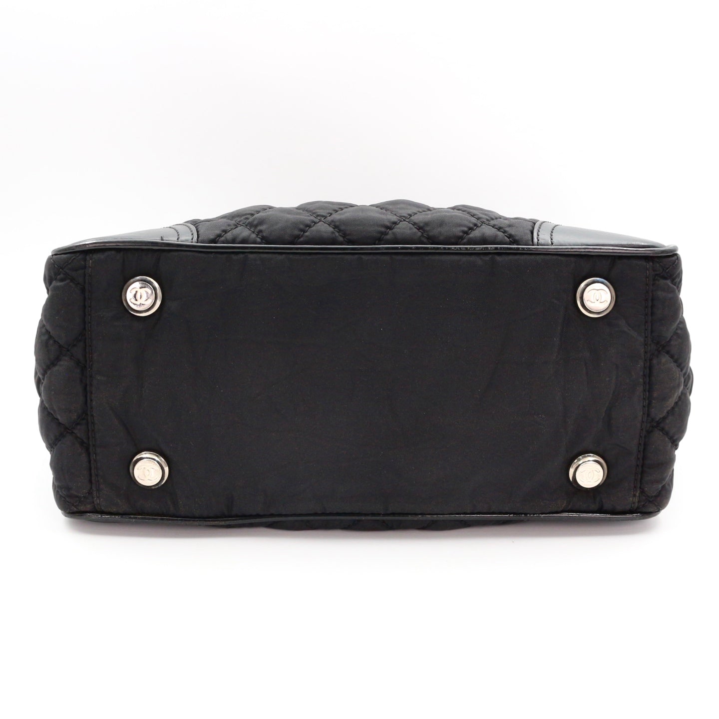 Chanel Large CC Logo Quilted Nylon Tote Bag Black [Used]