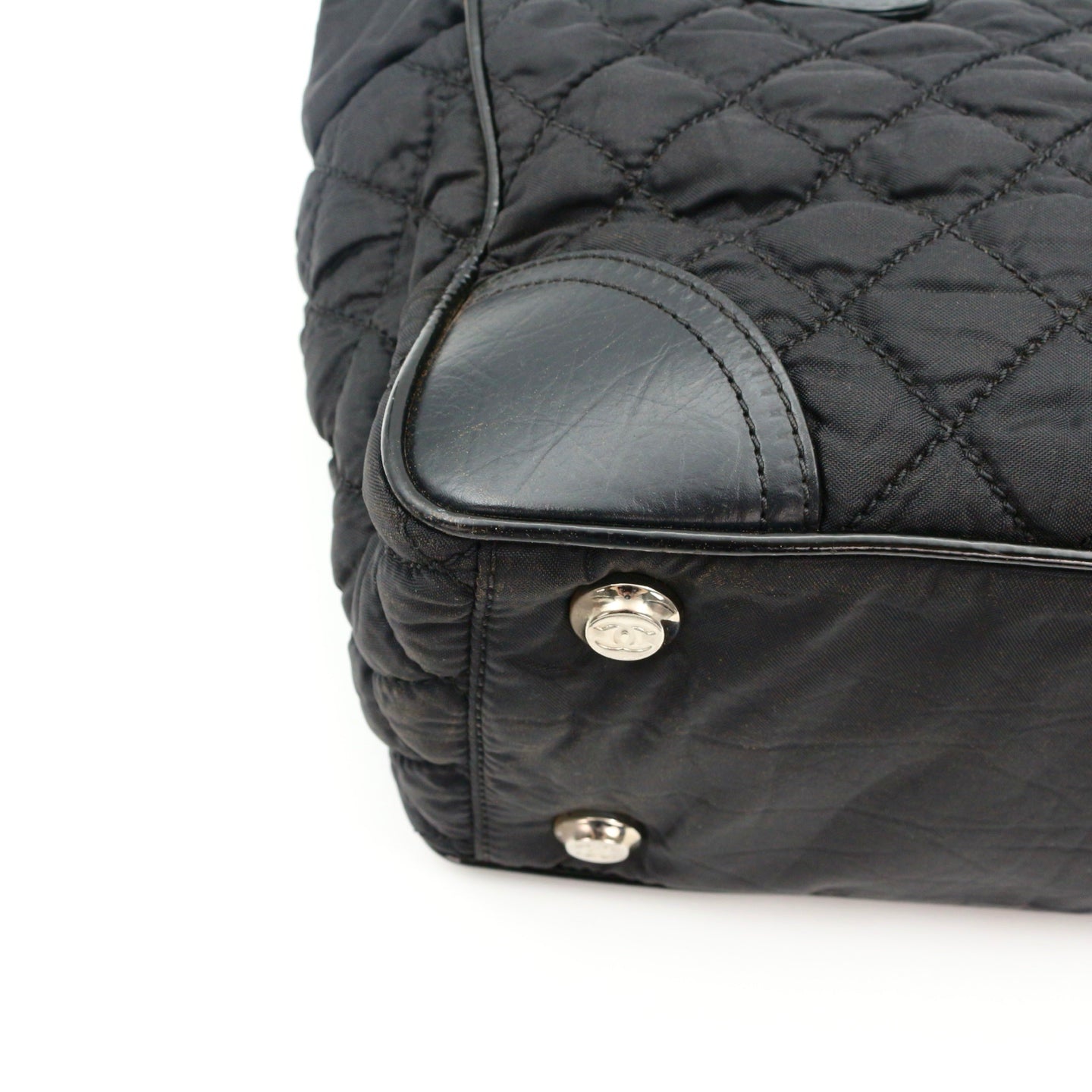Chanel Large CC Logo Quilted Nylon Tote Bag Black [Used]