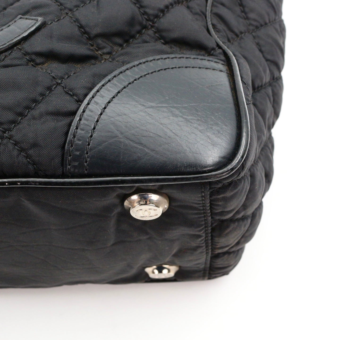 Chanel Large CC Logo Quilted Nylon Tote Bag Black [Used]