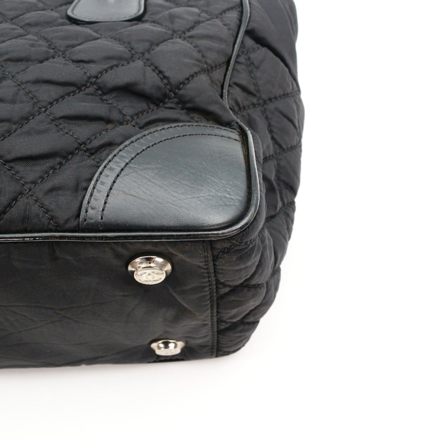 Chanel Large CC Logo Quilted Nylon Tote Bag Black [Used]