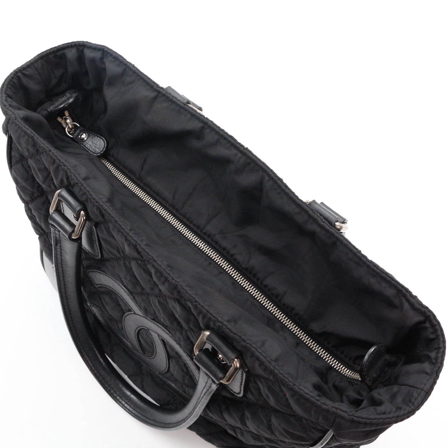 Chanel Large CC Logo Quilted Nylon Tote Bag Black [Used]