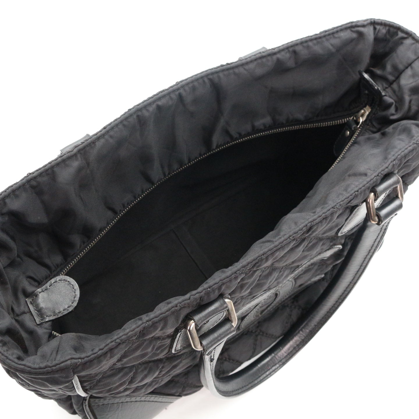 Chanel Large CC Logo Quilted Nylon Tote Bag Black [Used]
