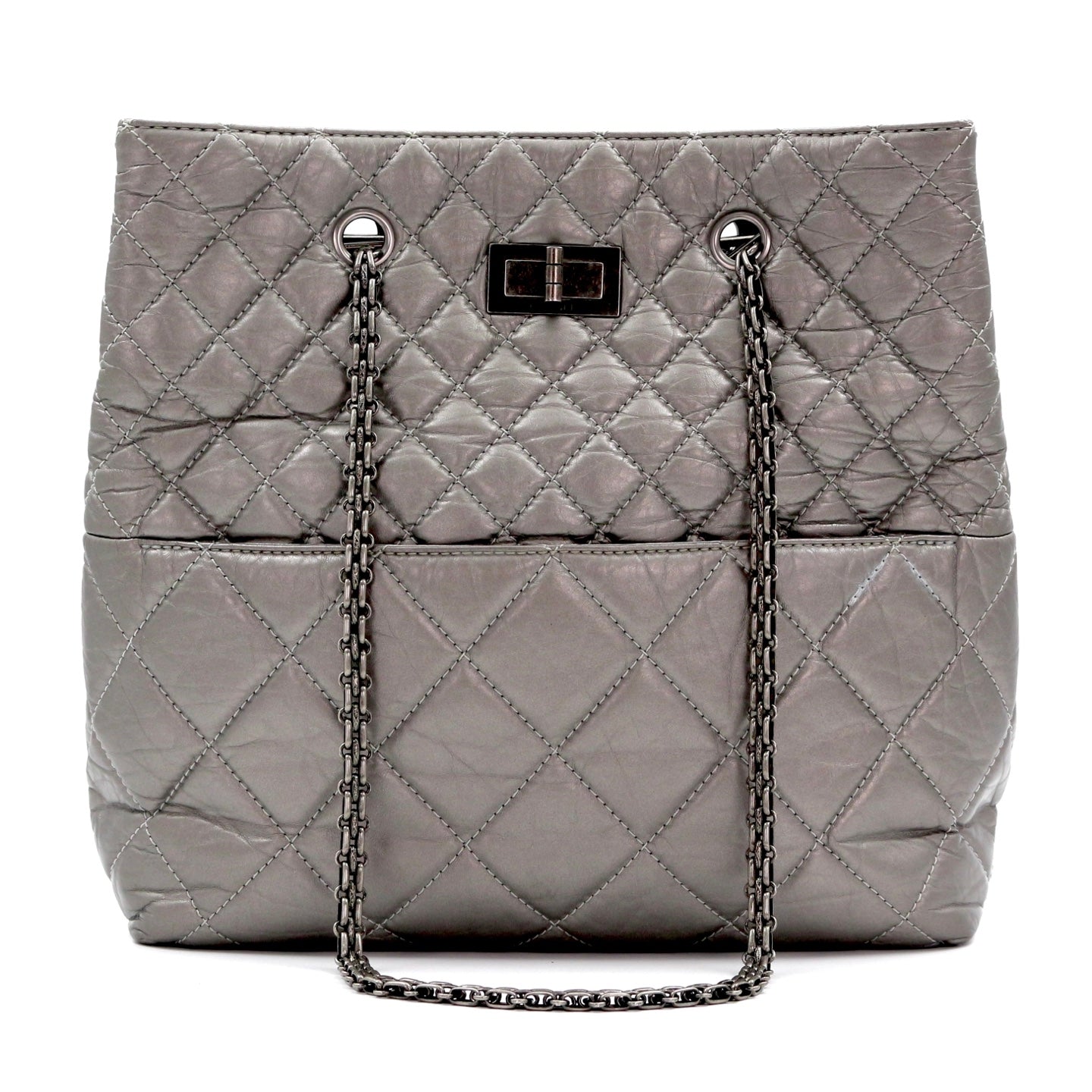 Chanel 2.55 Chain Tote Bag Lambskin with Ruthenium Hardware [Used]