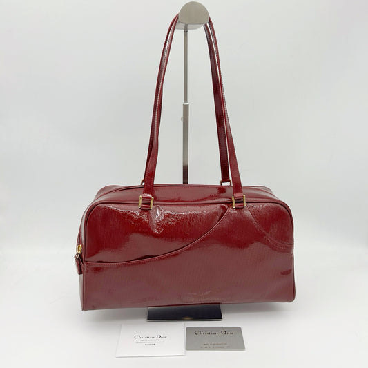 Christian Dior Burgundy Red Patent Leather Embossed Boston Bag[Used]