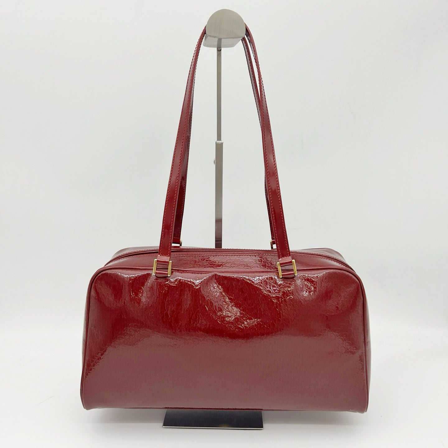 Christian Dior Burgundy Red Patent Leather Embossed Boston Bag[Used]