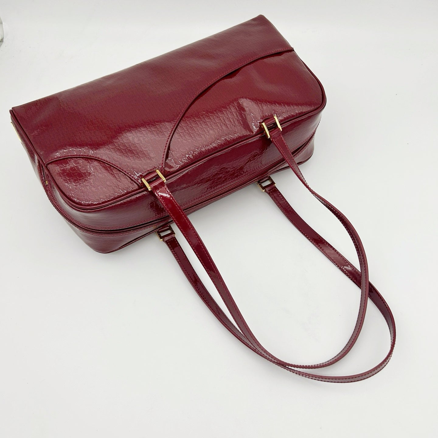 Christian Dior Burgundy Red Patent Leather Embossed Boston Bag[Used]