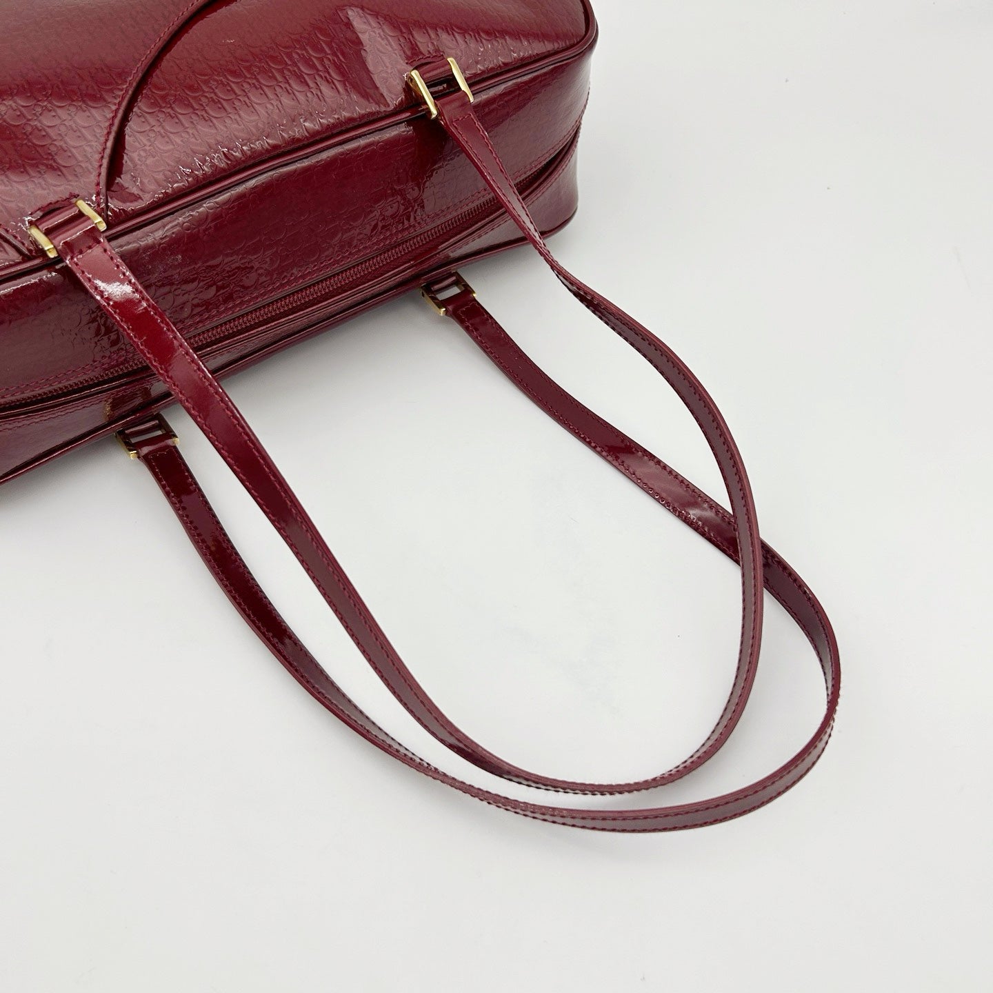 Christian Dior Burgundy Red Patent Leather Embossed Boston Bag[Used]