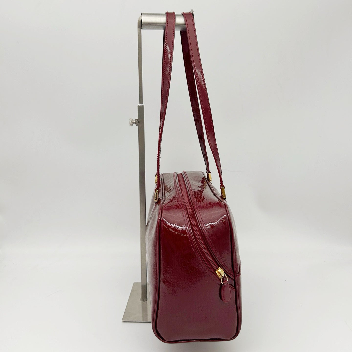 Christian Dior Burgundy Red Patent Leather Embossed Boston Bag[Used]