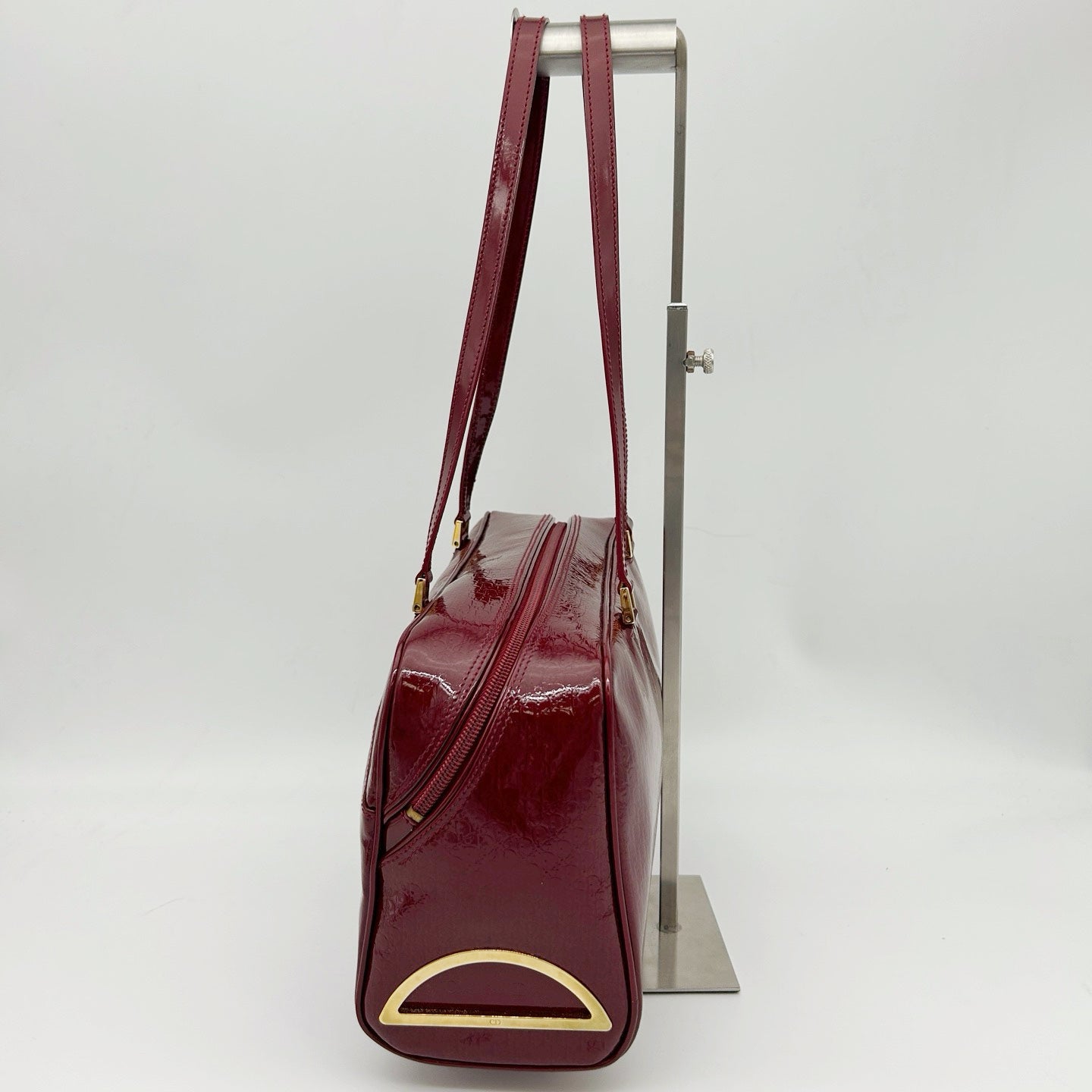 Christian Dior Burgundy Red Patent Leather Embossed Boston Bag[Used]