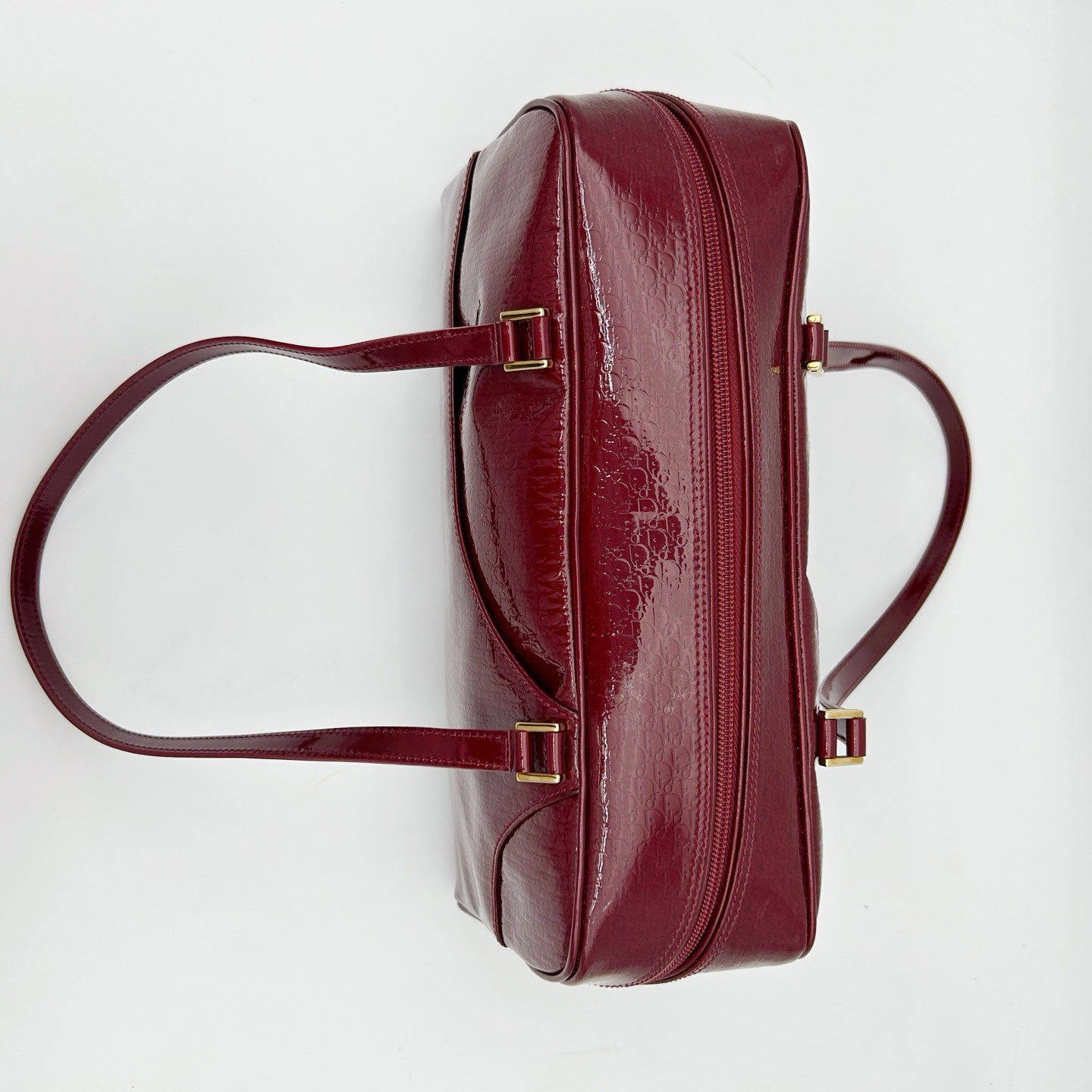 Christian Dior Burgundy Red Patent Leather Embossed Boston Bag[Used]