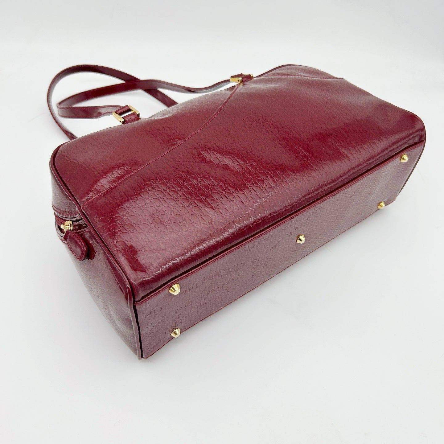 Christian Dior Burgundy Red Patent Leather Embossed Boston Bag[Used]