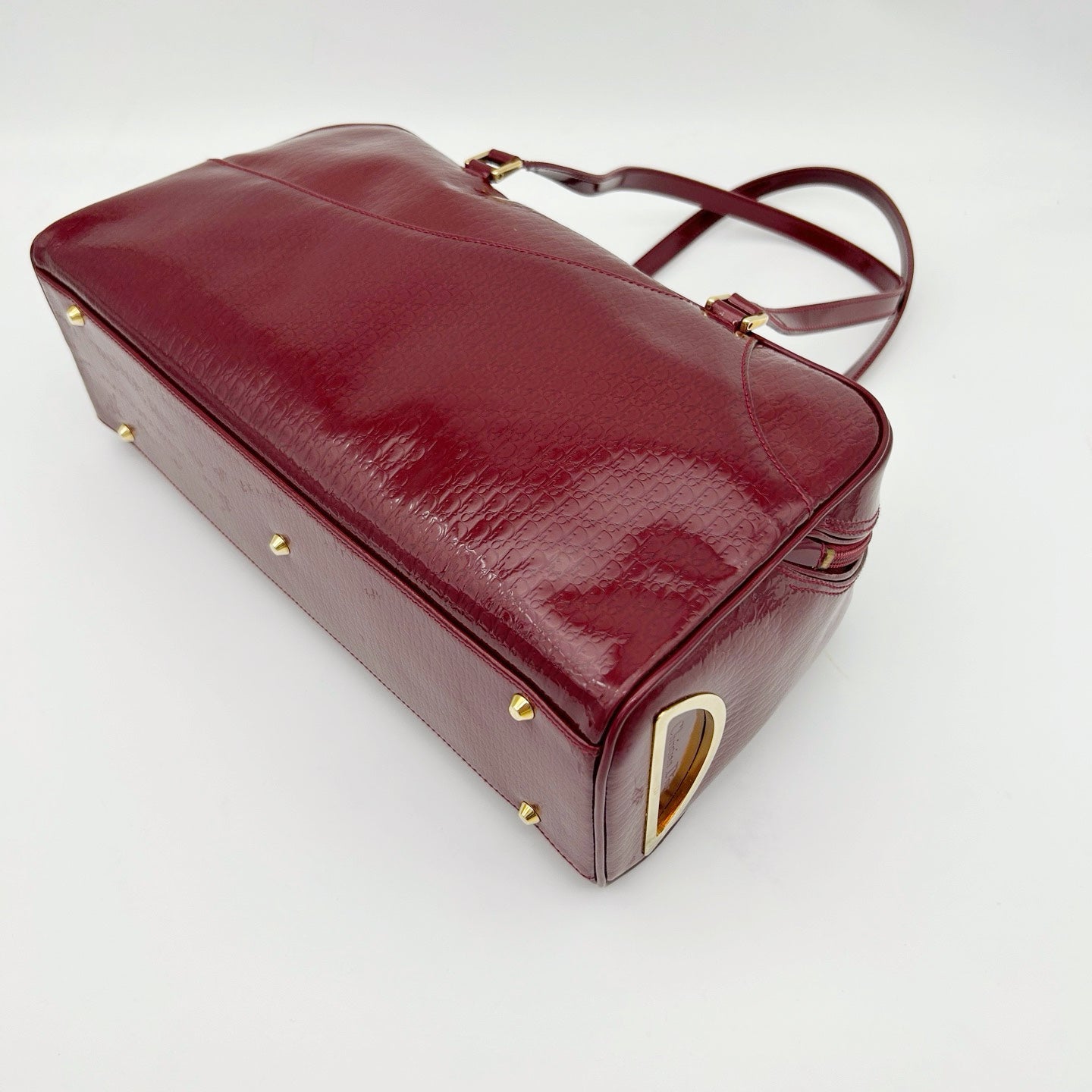 Christian Dior Burgundy Red Patent Leather Embossed Boston Bag[Used]