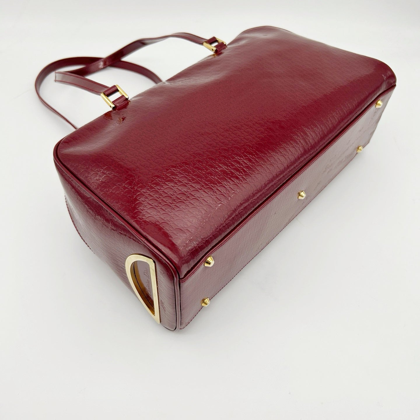 Christian Dior Burgundy Red Patent Leather Embossed Boston Bag[Used]
