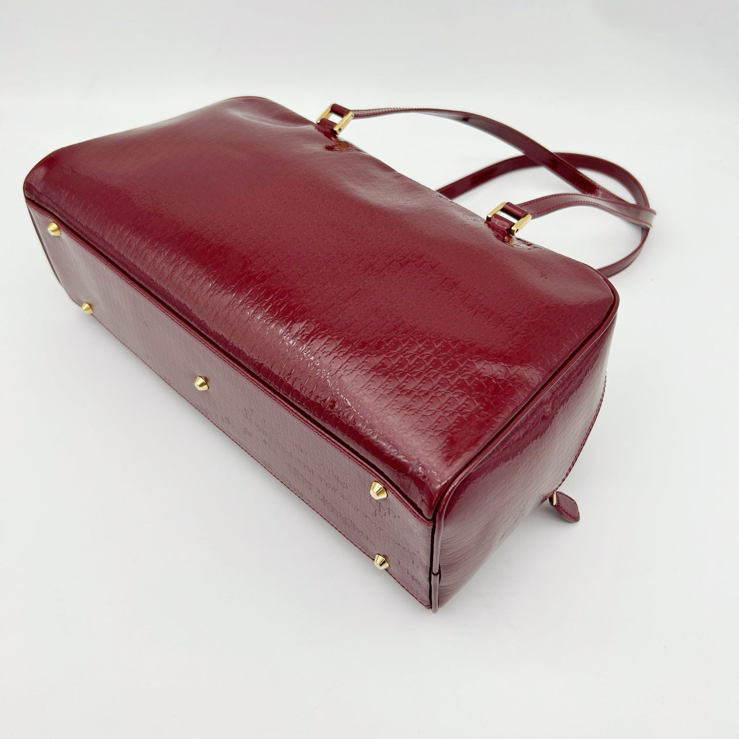 Christian Dior Burgundy Red Patent Leather Embossed Boston Bag[Used]