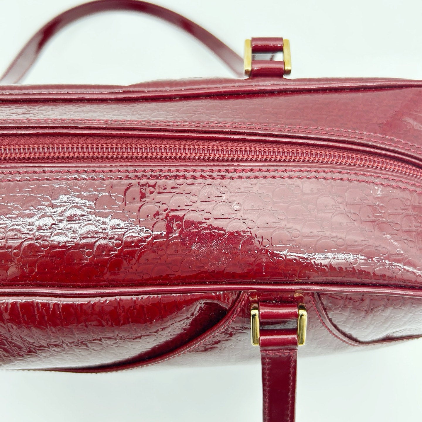 Christian Dior Burgundy Red Patent Leather Embossed Boston Bag[Used]