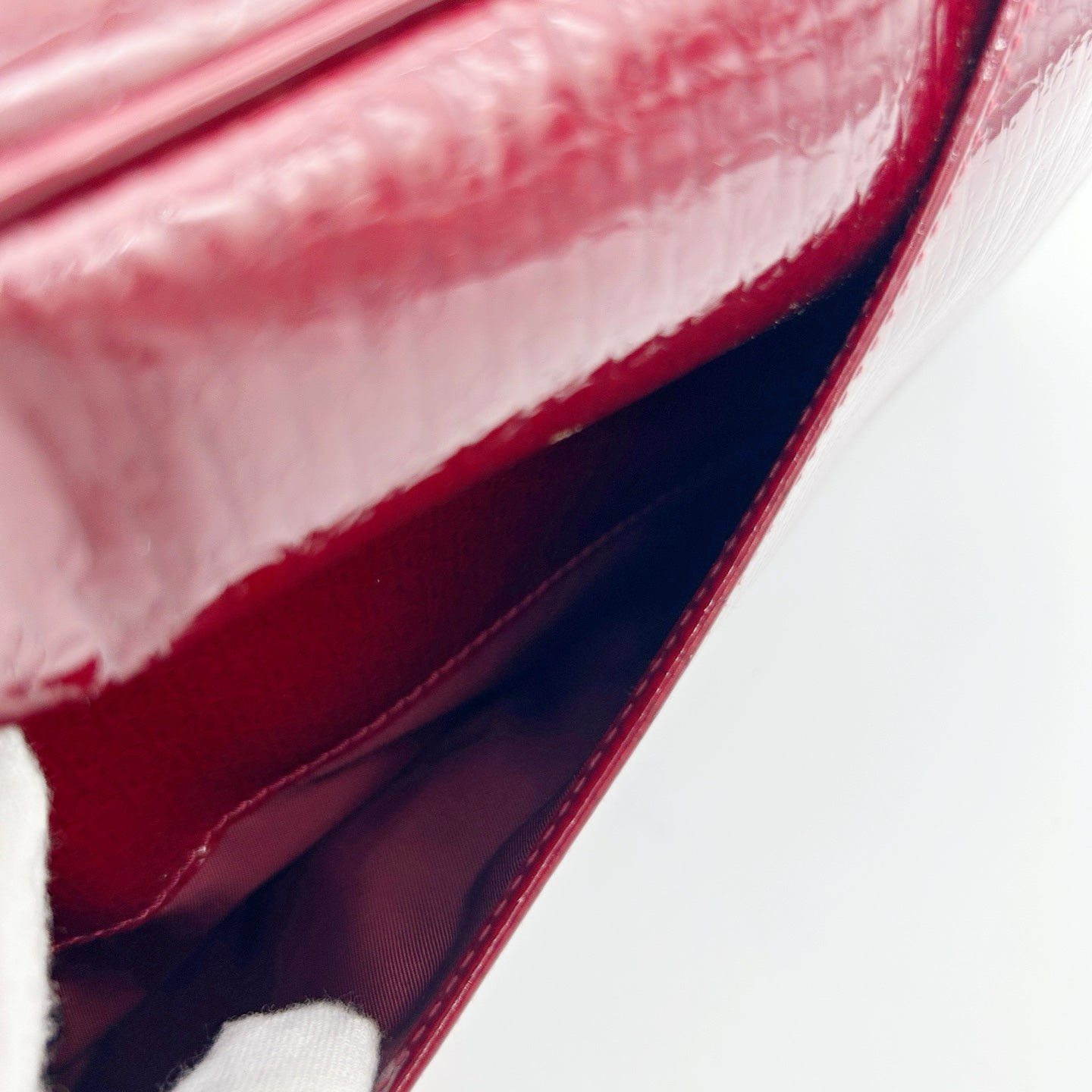 Christian Dior Burgundy Red Patent Leather Embossed Boston Bag[Used]