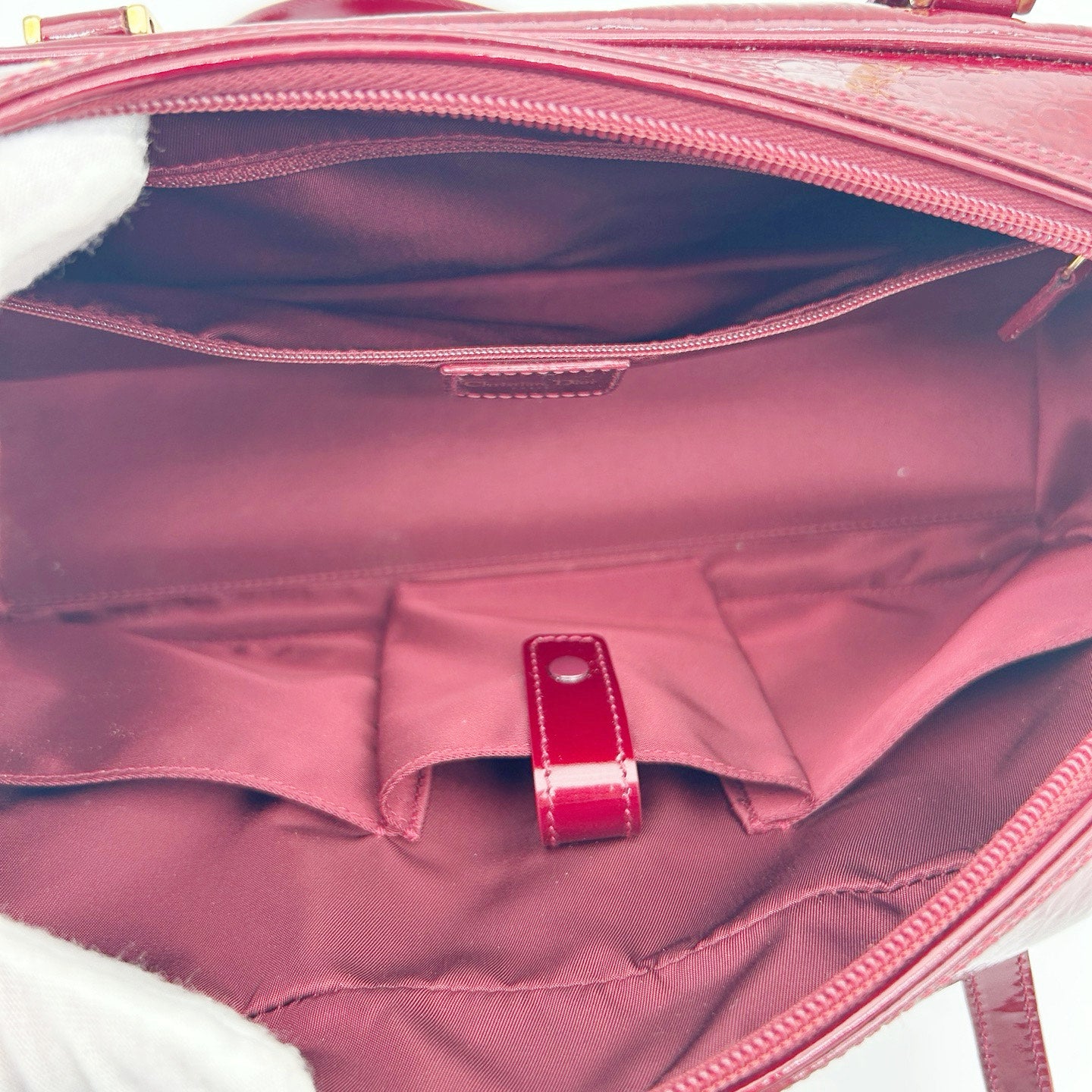 Christian Dior Burgundy Red Patent Leather Embossed Boston Bag[Used]