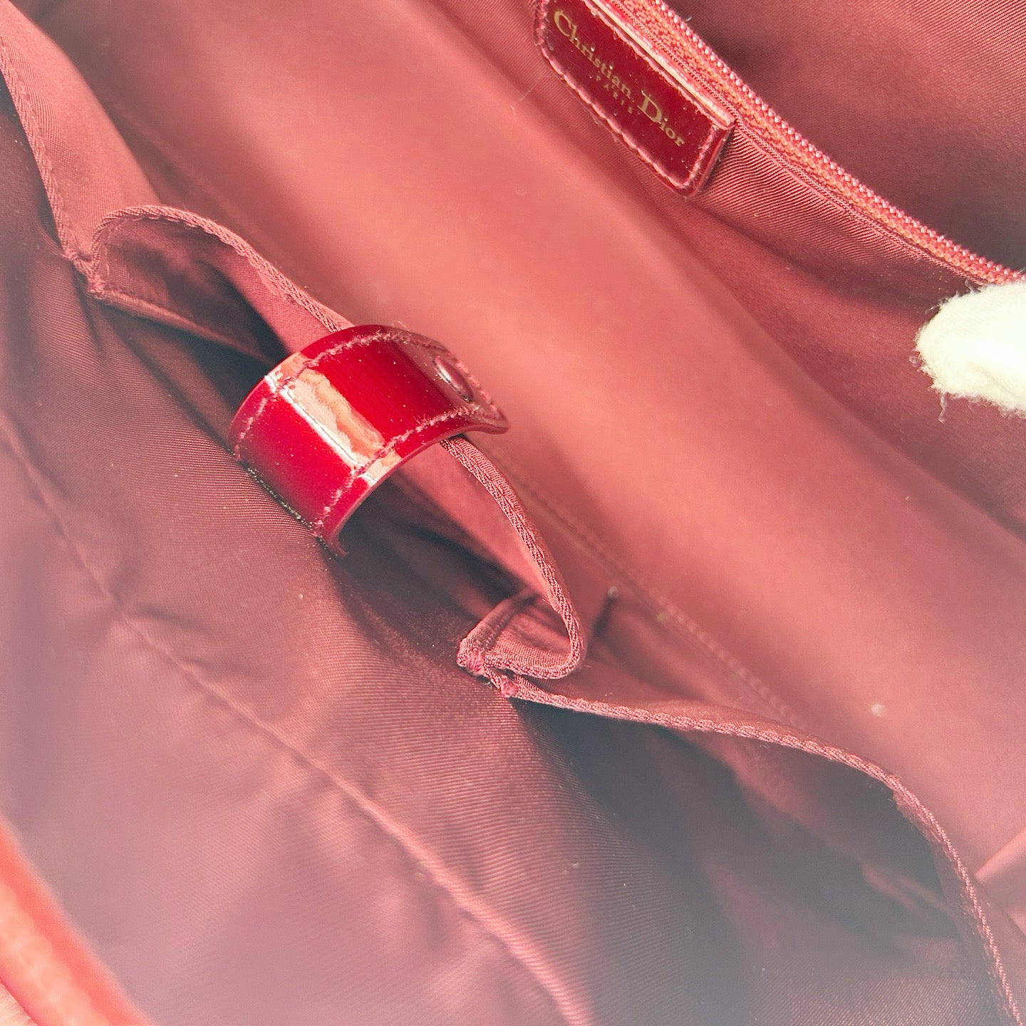 Christian Dior Burgundy Red Patent Leather Embossed Boston Bag[Used]