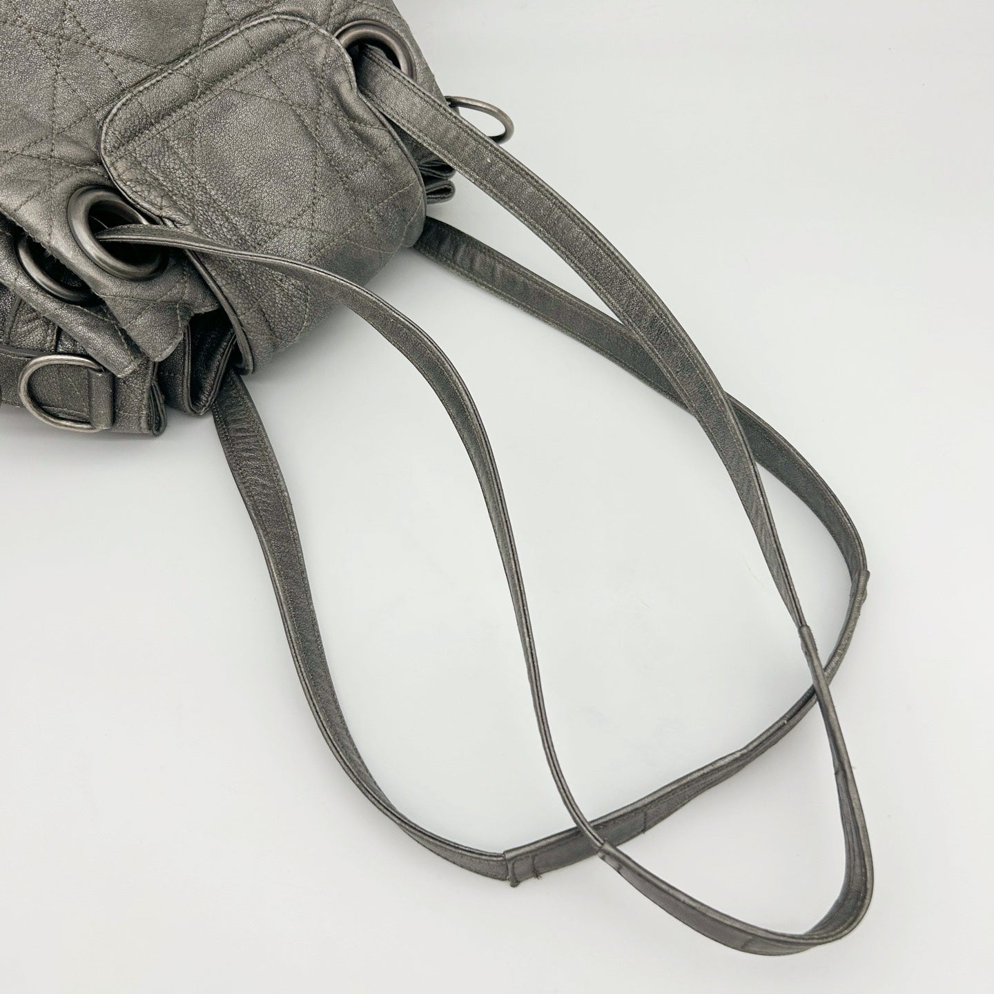Christian Dior Cannage Drawstring Shoulder Bag Silver [Used]