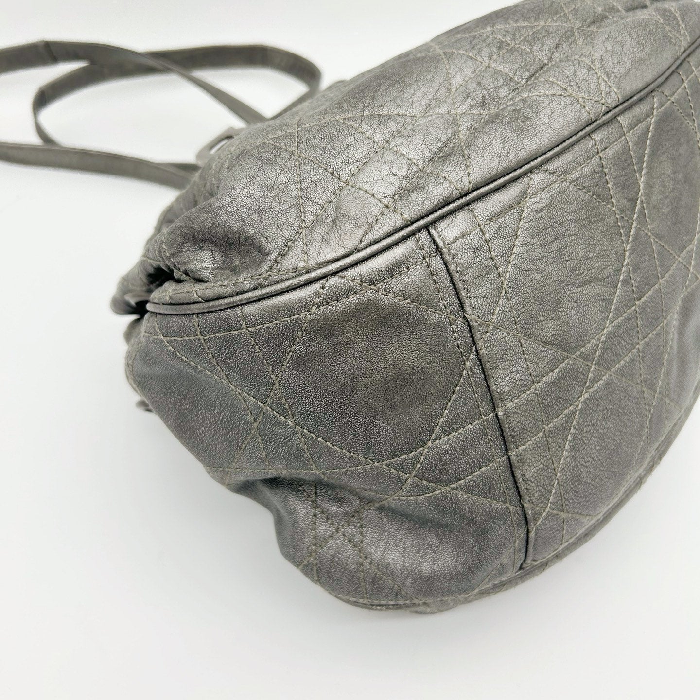 Christian Dior Cannage Drawstring Shoulder Bag Silver [Used]