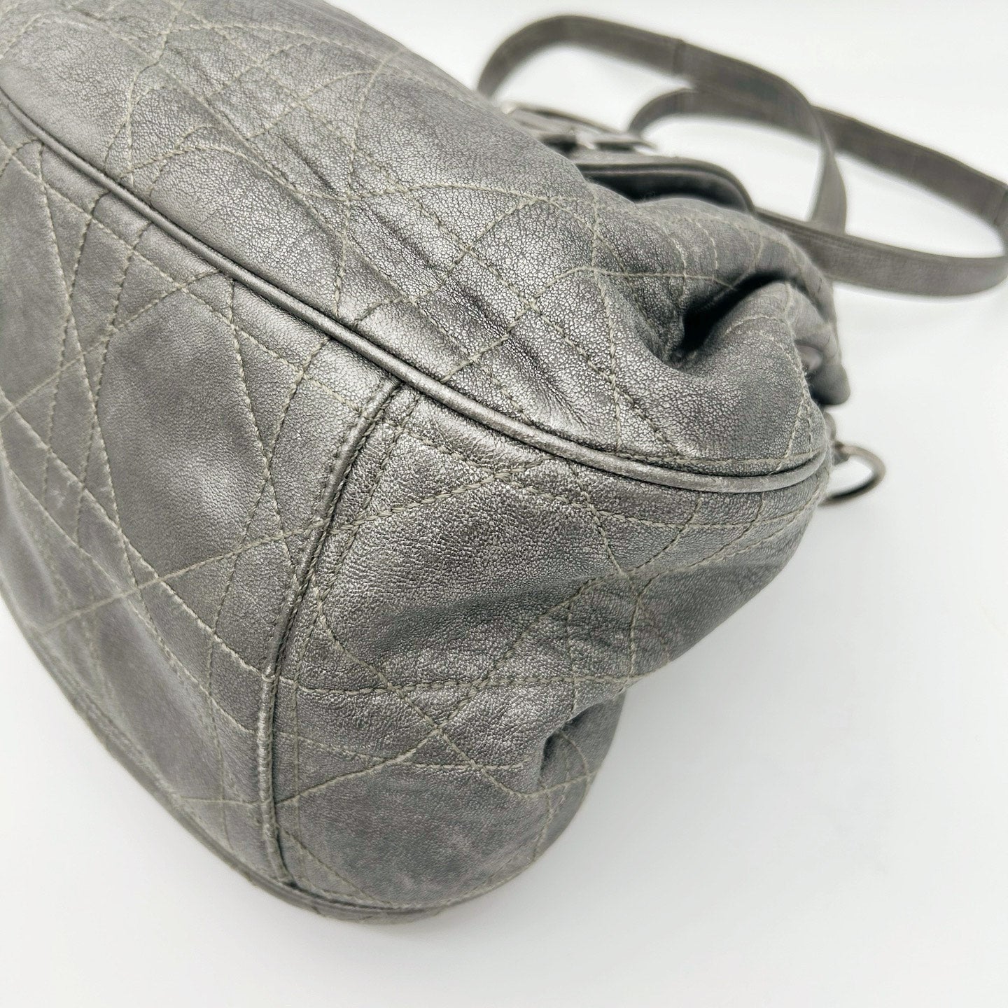 Christian Dior Cannage Drawstring Shoulder Bag Silver [Used]
