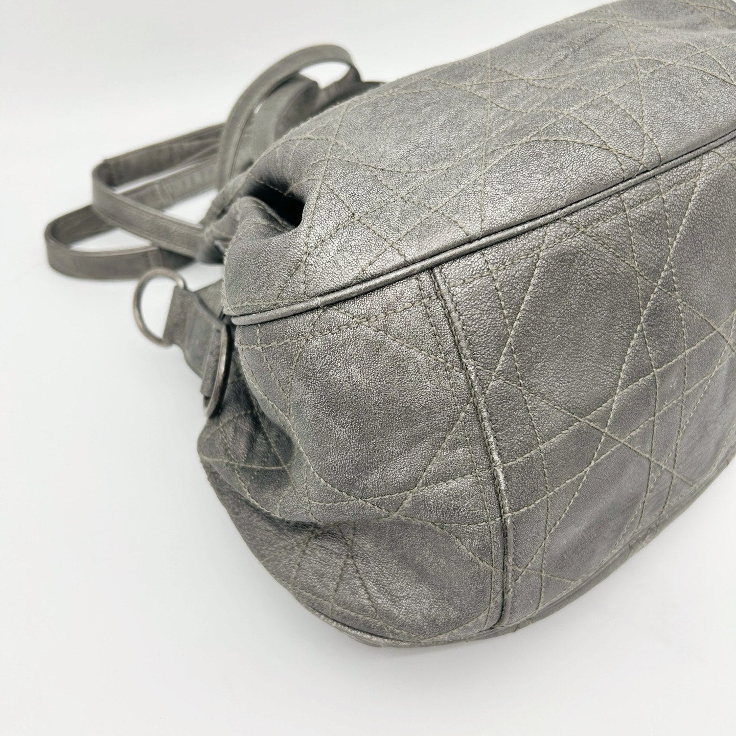 Christian Dior Cannage Drawstring Shoulder Bag Silver [Used]