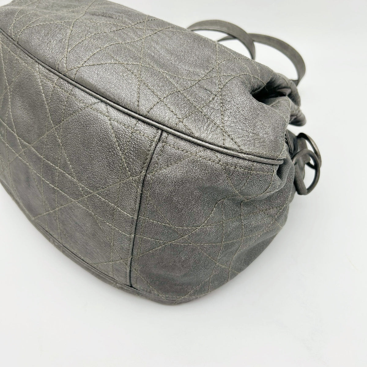 Christian Dior Cannage Drawstring Shoulder Bag Silver [Used]