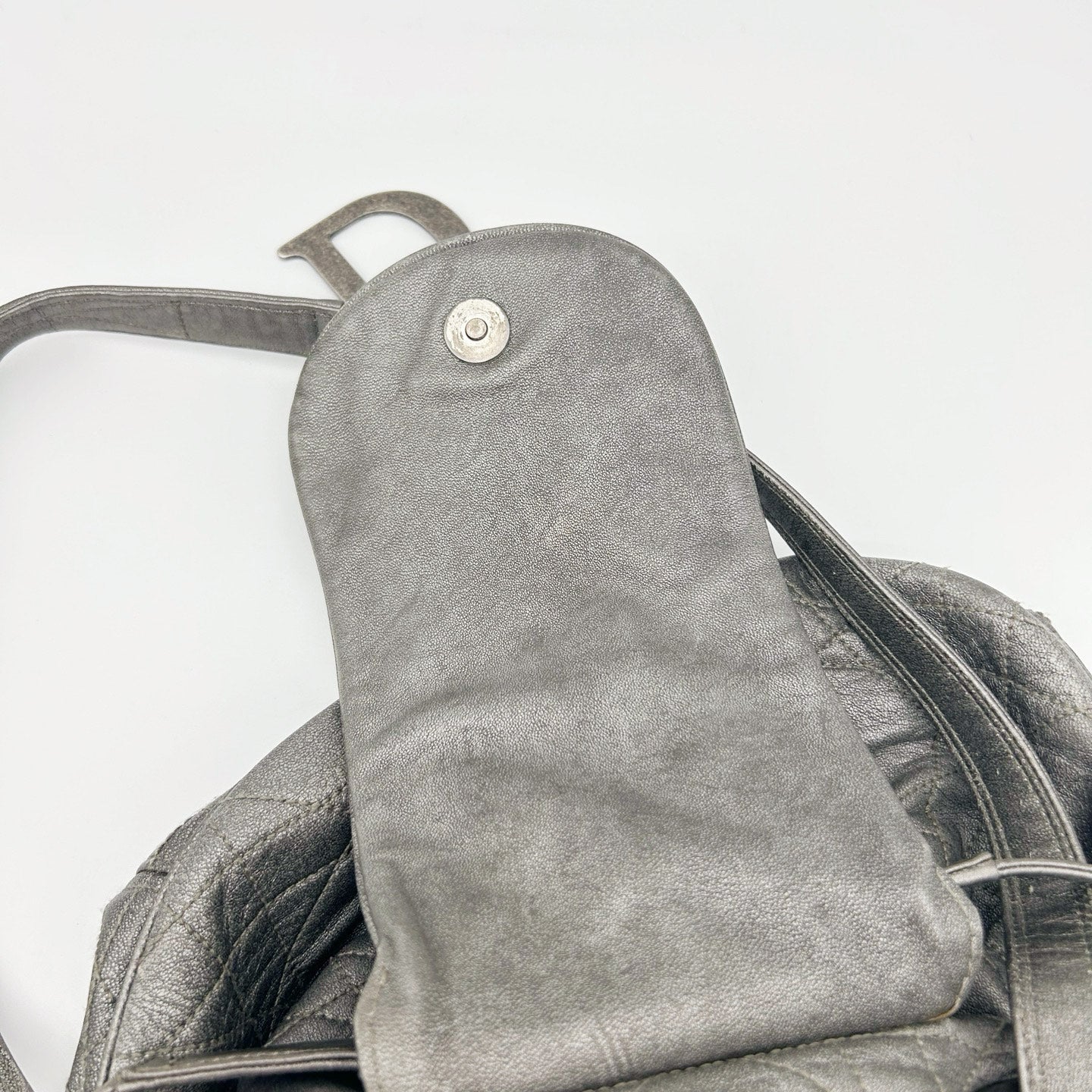 Christian Dior Cannage Drawstring Shoulder Bag Silver [Used]