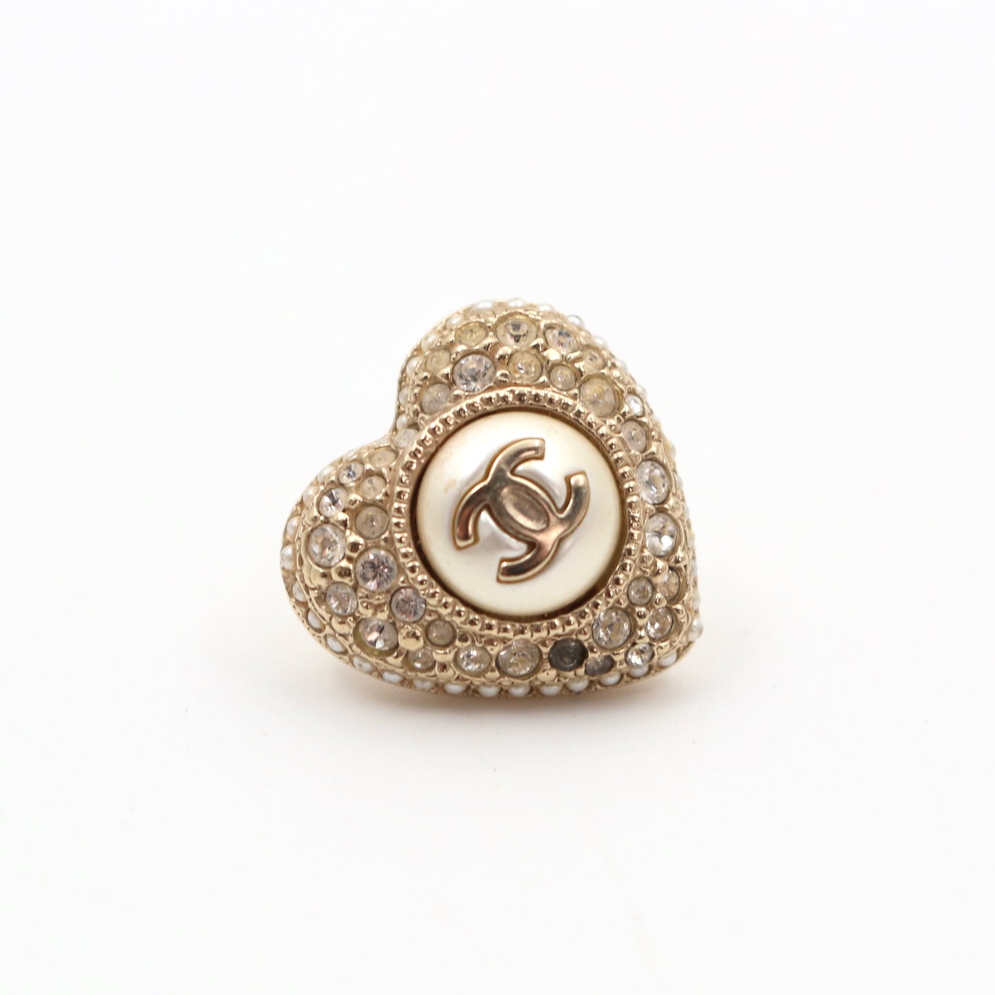 Chanel Heart Faux Pearl Rhinestone Earrings F22B [Used]