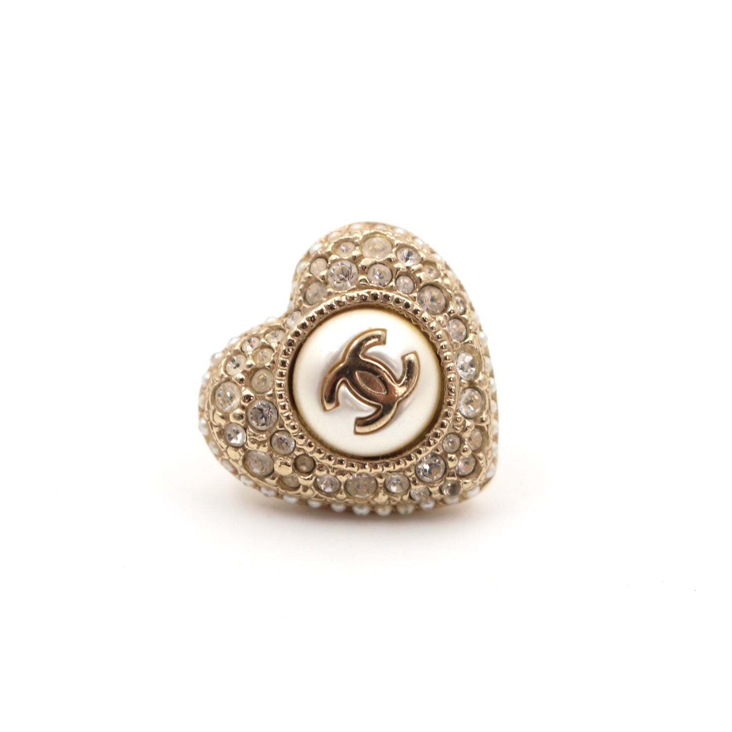 Chanel Heart Faux Pearl Rhinestone Earrings F22B [Used]
