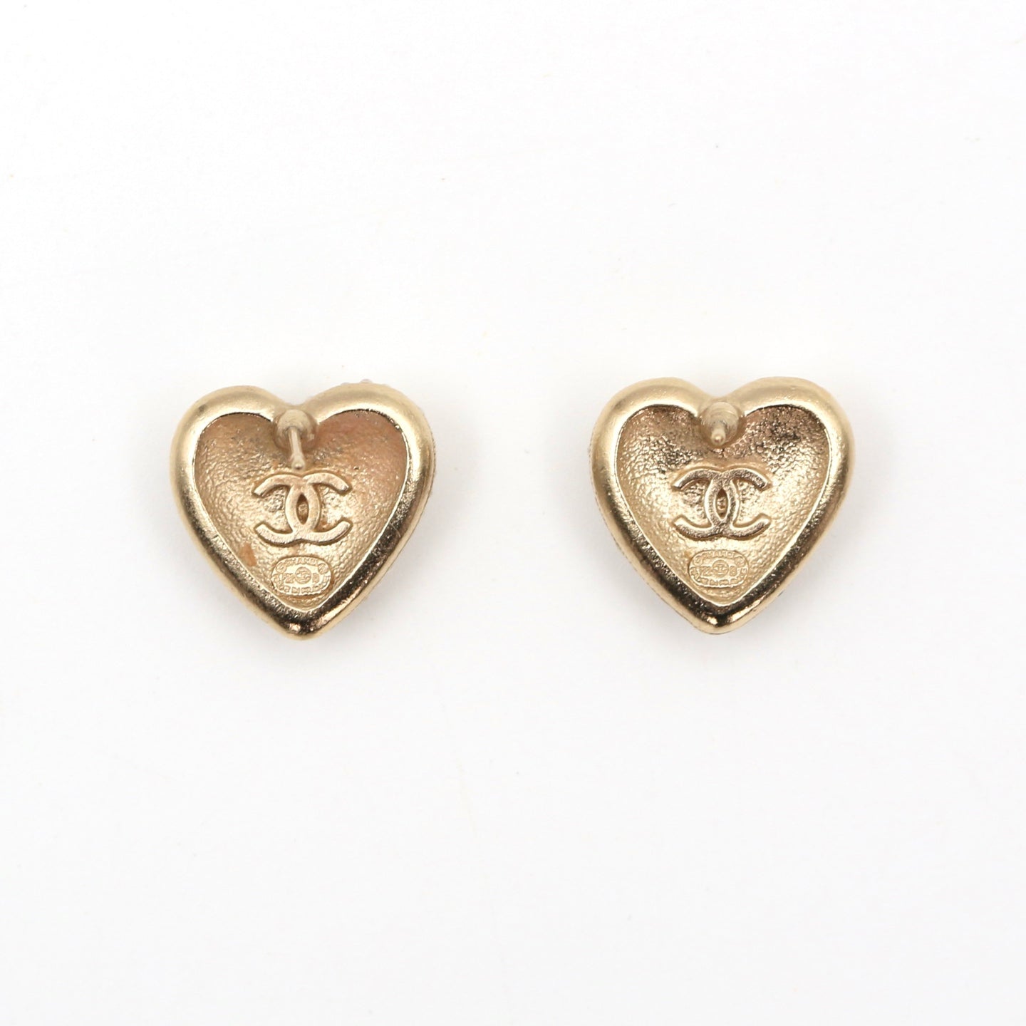 Chanel Heart Faux Pearl Rhinestone Earrings F22B [Used]