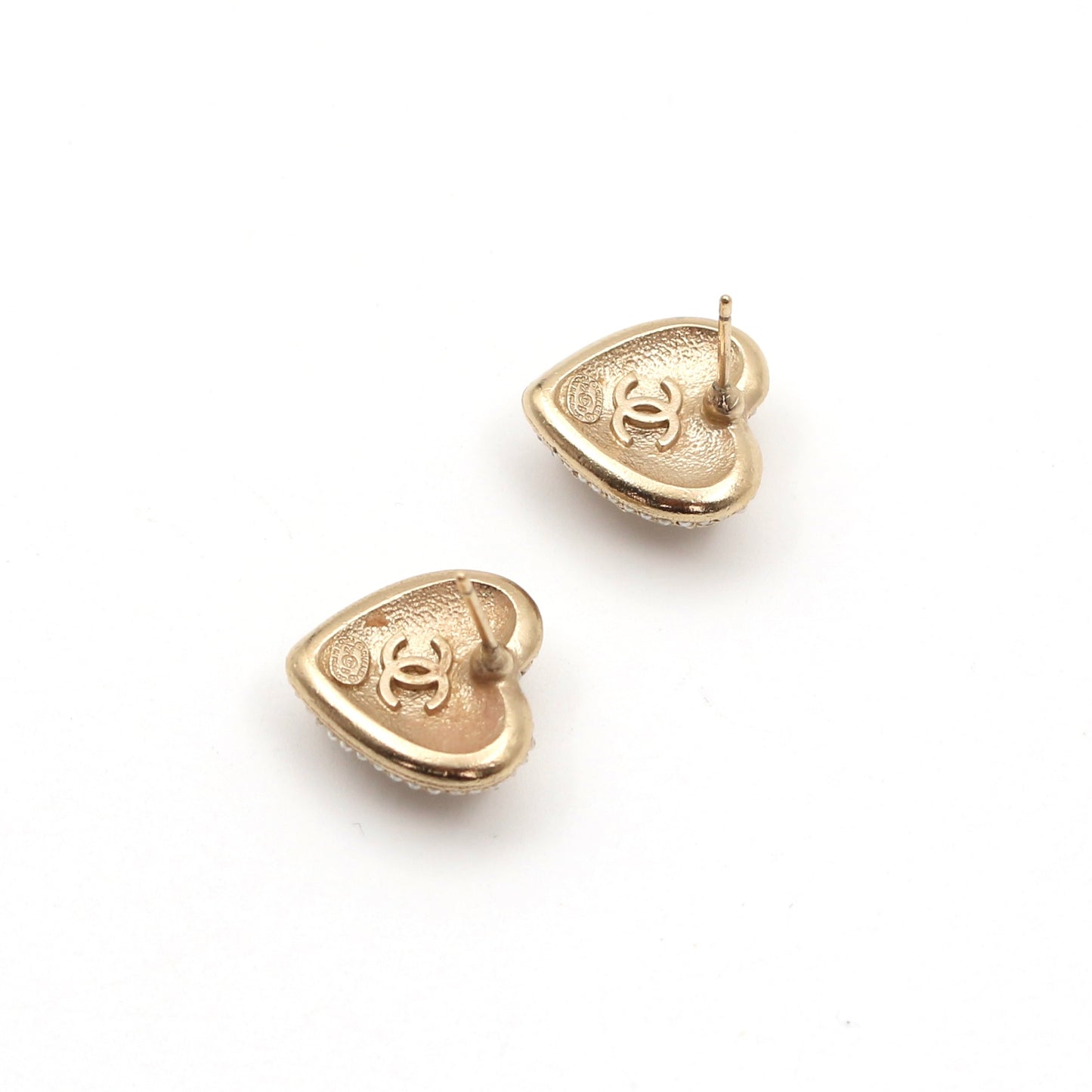 Chanel Heart Faux Pearl Rhinestone Earrings F22B [Used]
