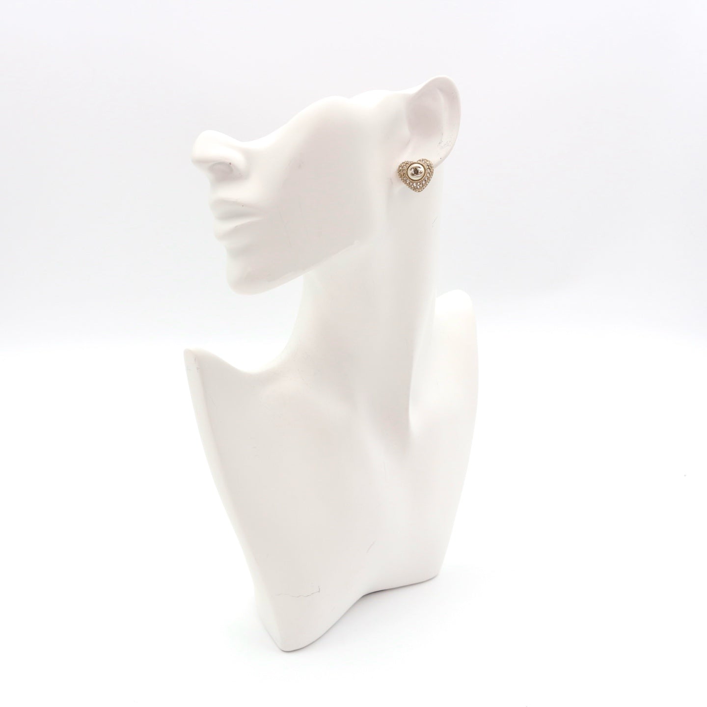 Chanel Heart Faux Pearl Rhinestone Earrings F22B [Used]