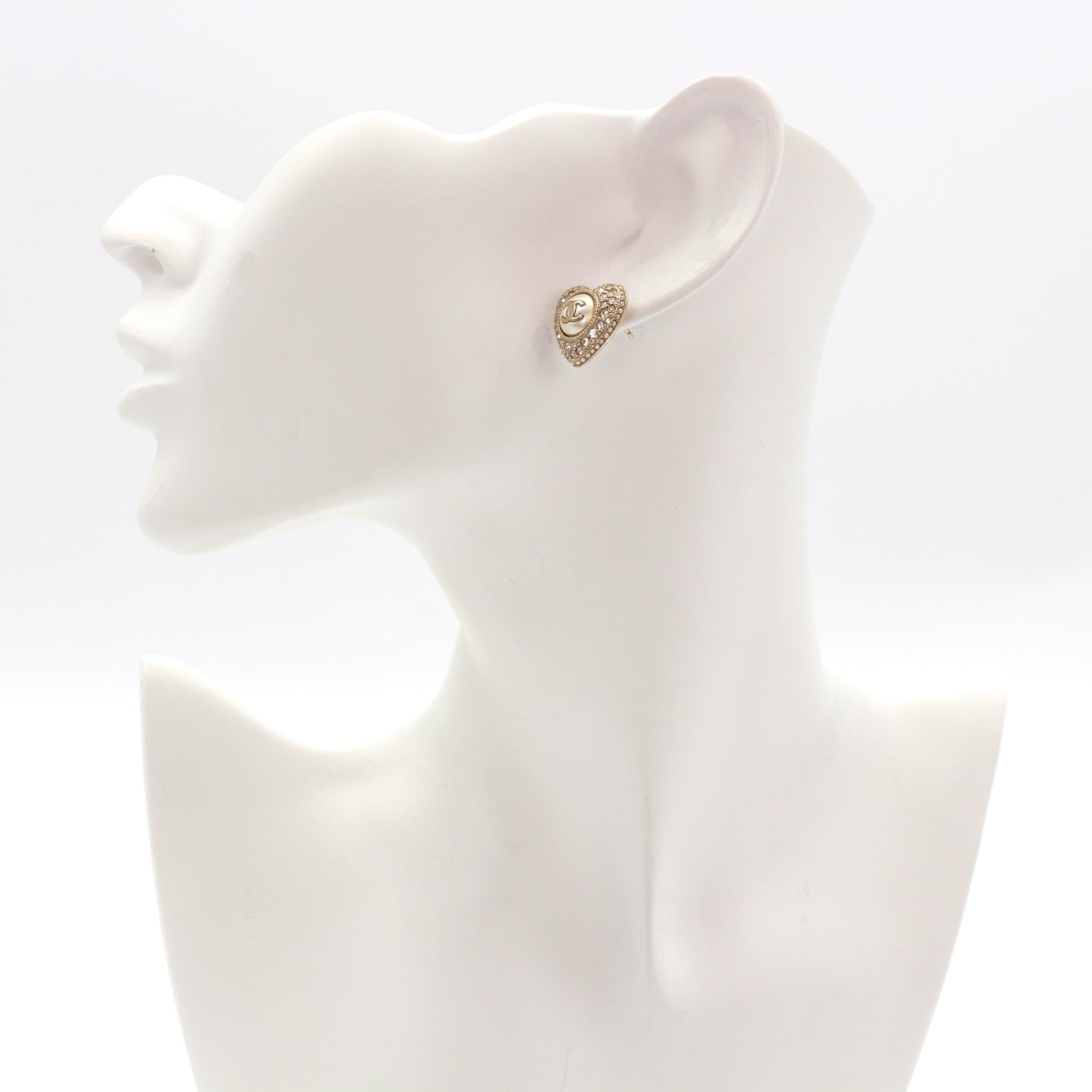 Chanel Heart Faux Pearl Rhinestone Earrings F22B [Used]