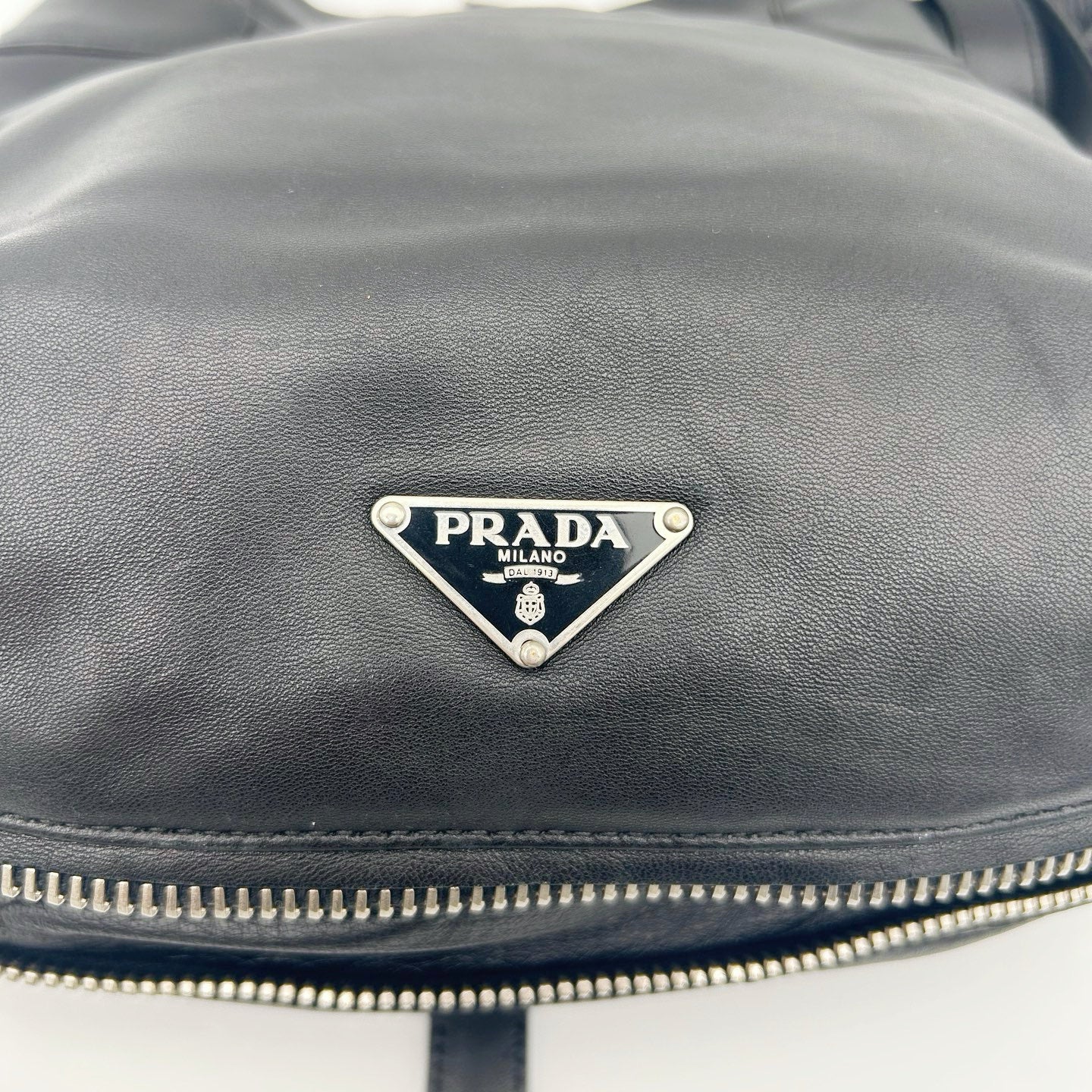 Prada Leather Messenger Saddle Bag Black Silver [Used]