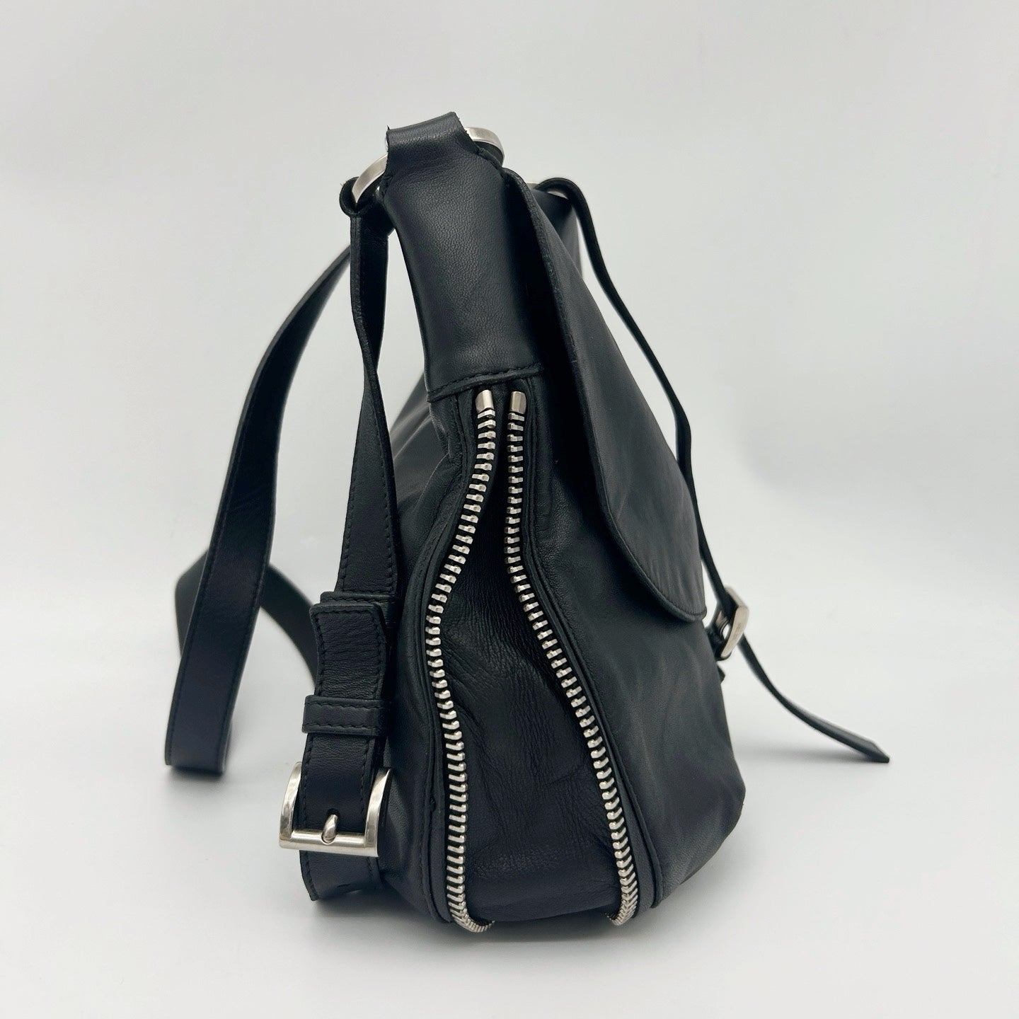 Prada Leather Messenger Saddle Bag Black Silver [Used]