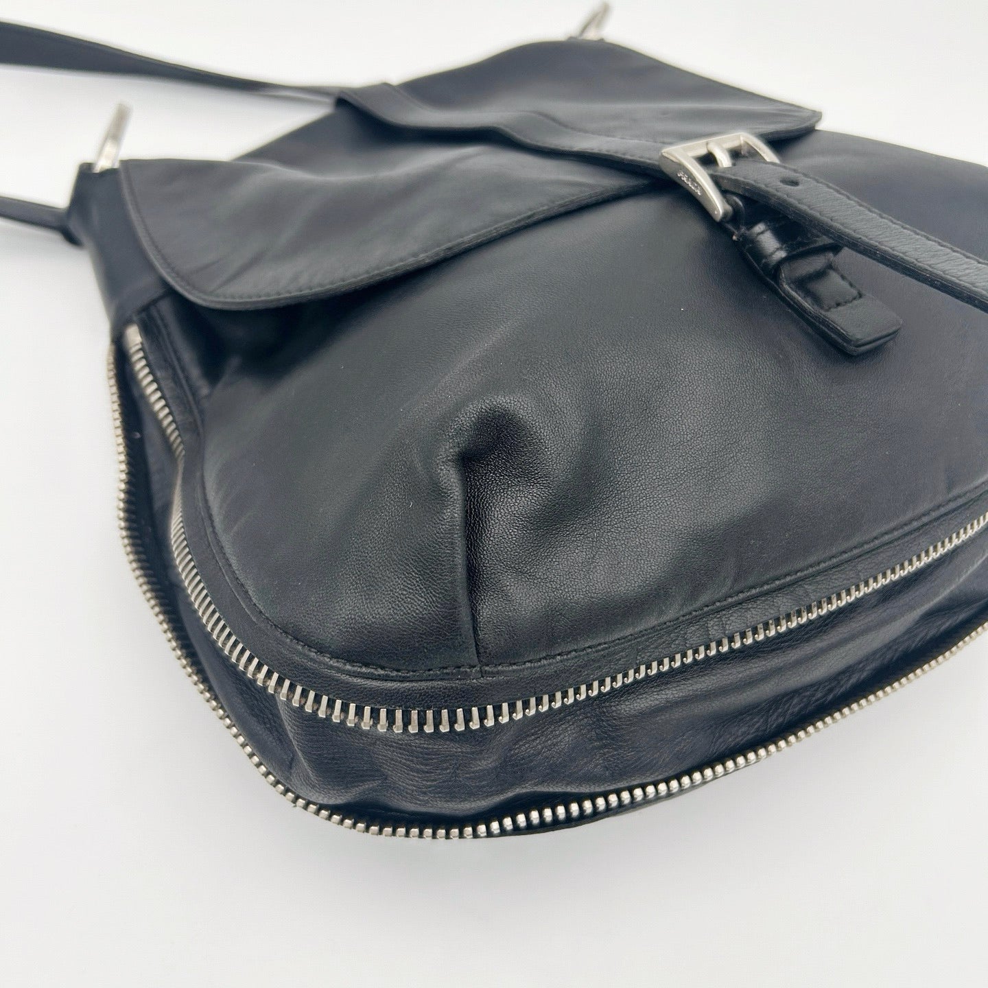 Prada Leather Messenger Saddle Bag Black Silver [Used]