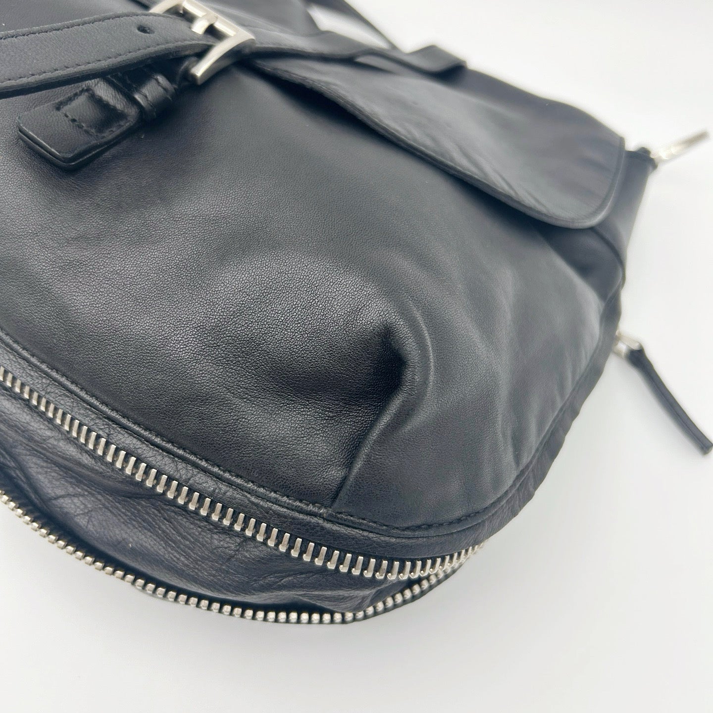 Prada Leather Messenger Saddle Bag Black Silver [Used]