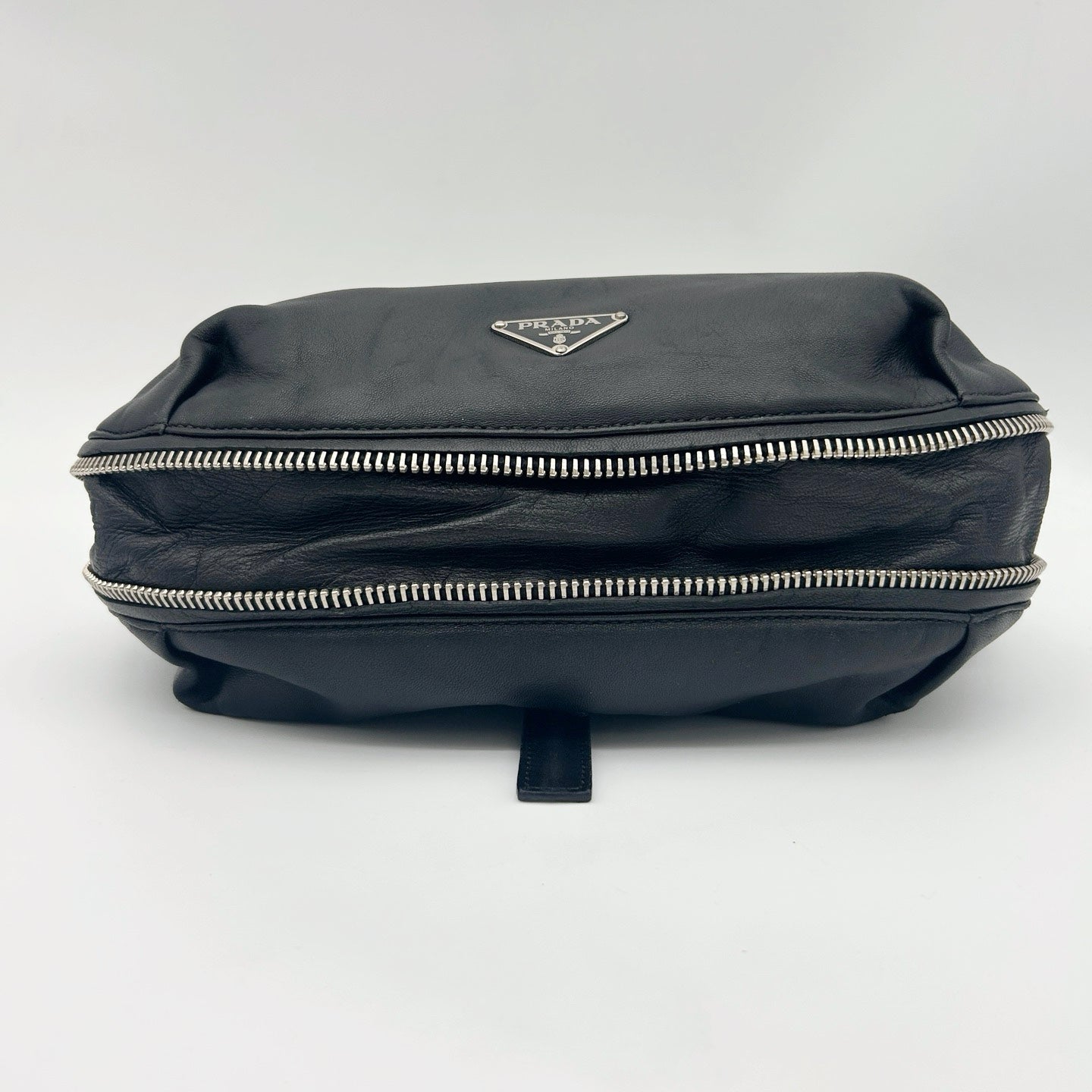 Prada Leather Messenger Saddle Bag Black Silver [Used]