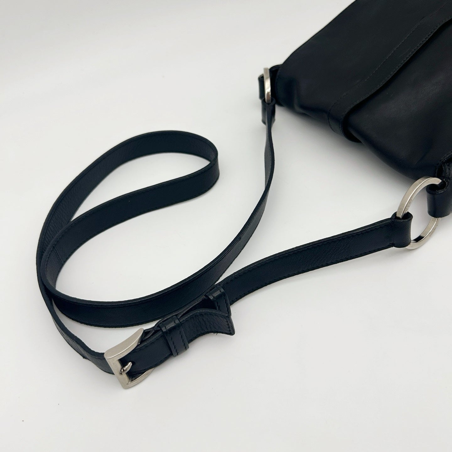 Prada Leather Messenger Saddle Bag Black Silver [Used]