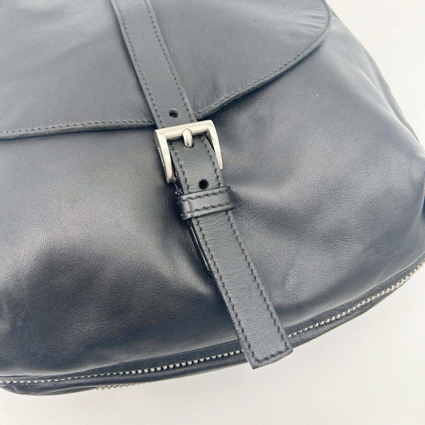 Prada Leather Messenger Saddle Bag Black Silver [Used]