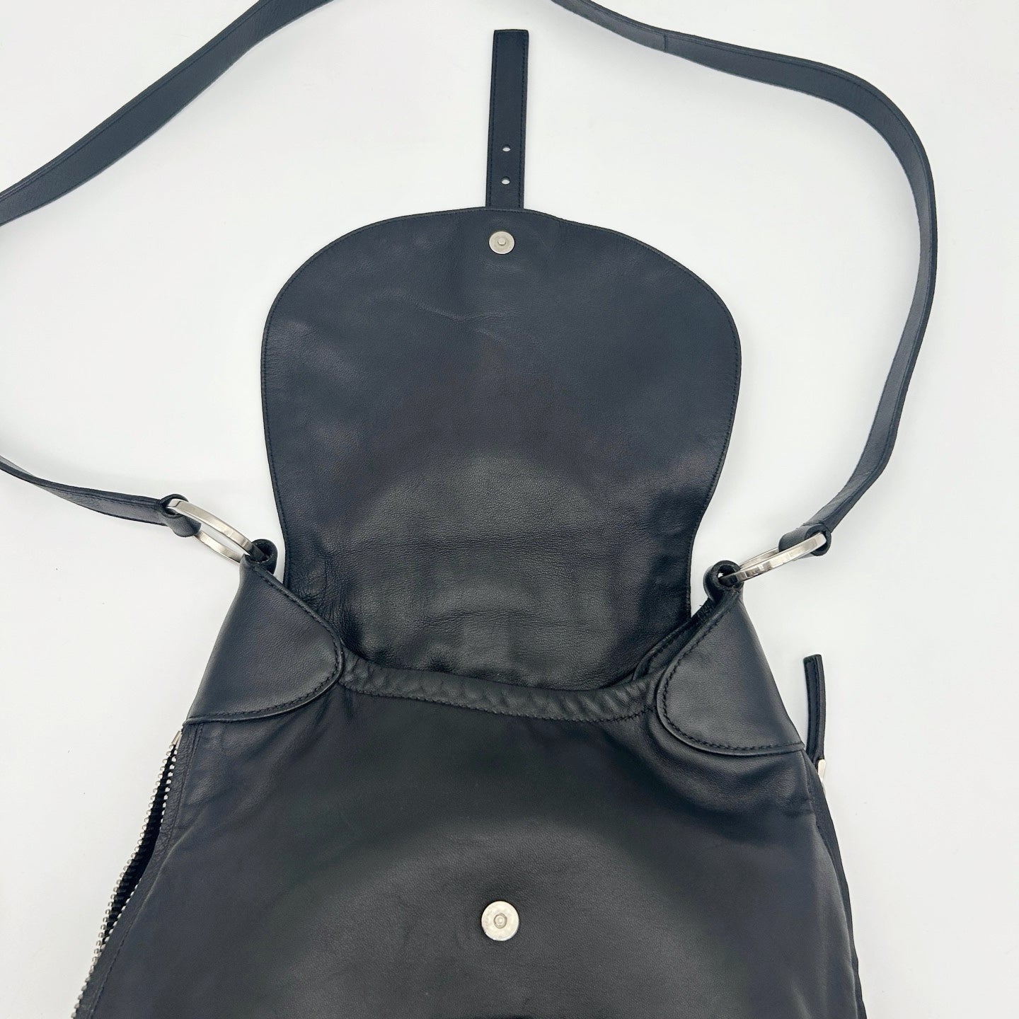 Prada Leather Messenger Saddle Bag Black Silver [Used]