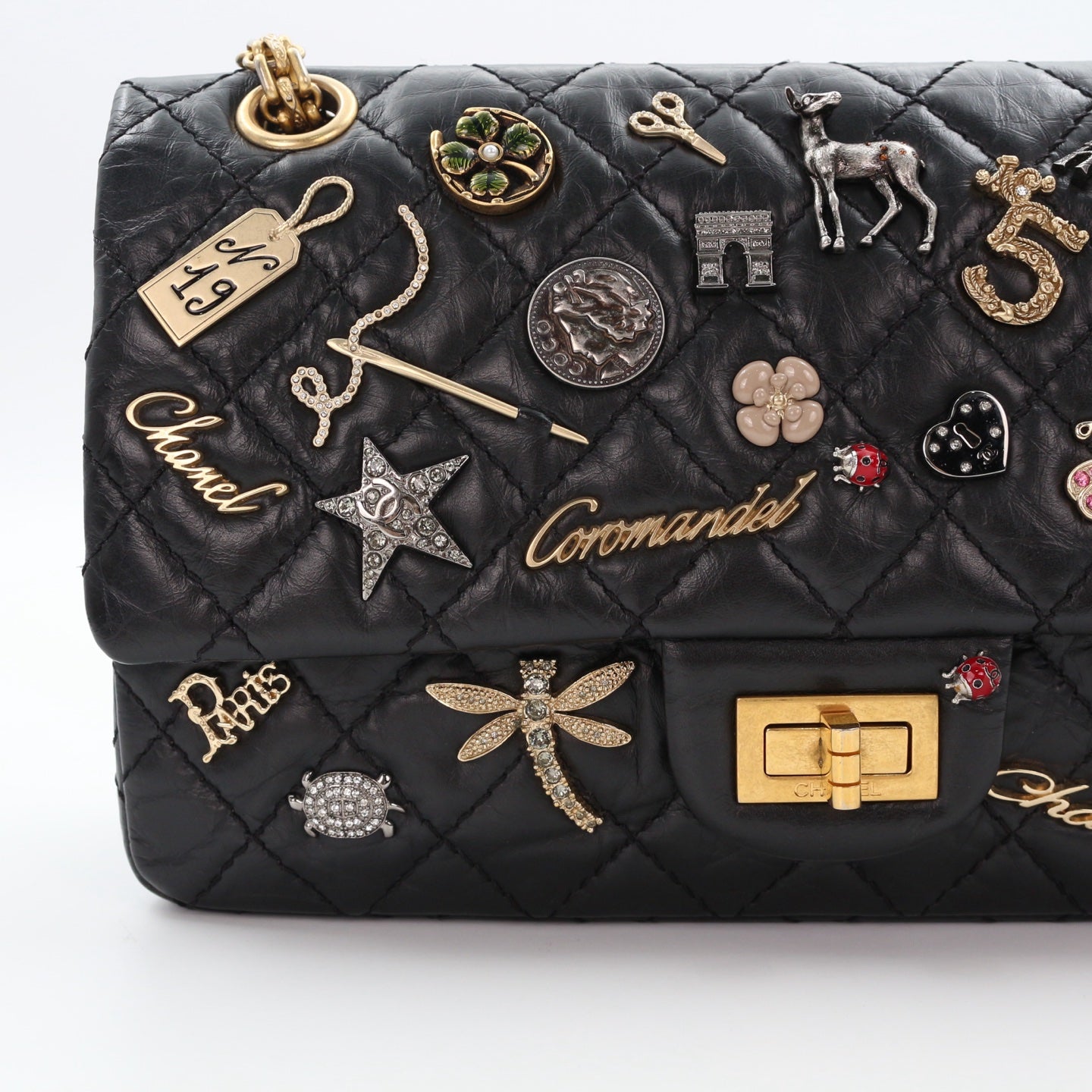 CHANEL Aged Calfskin Lucky Charms 2.55 Reissue 225 Flap Bag Black [Used]