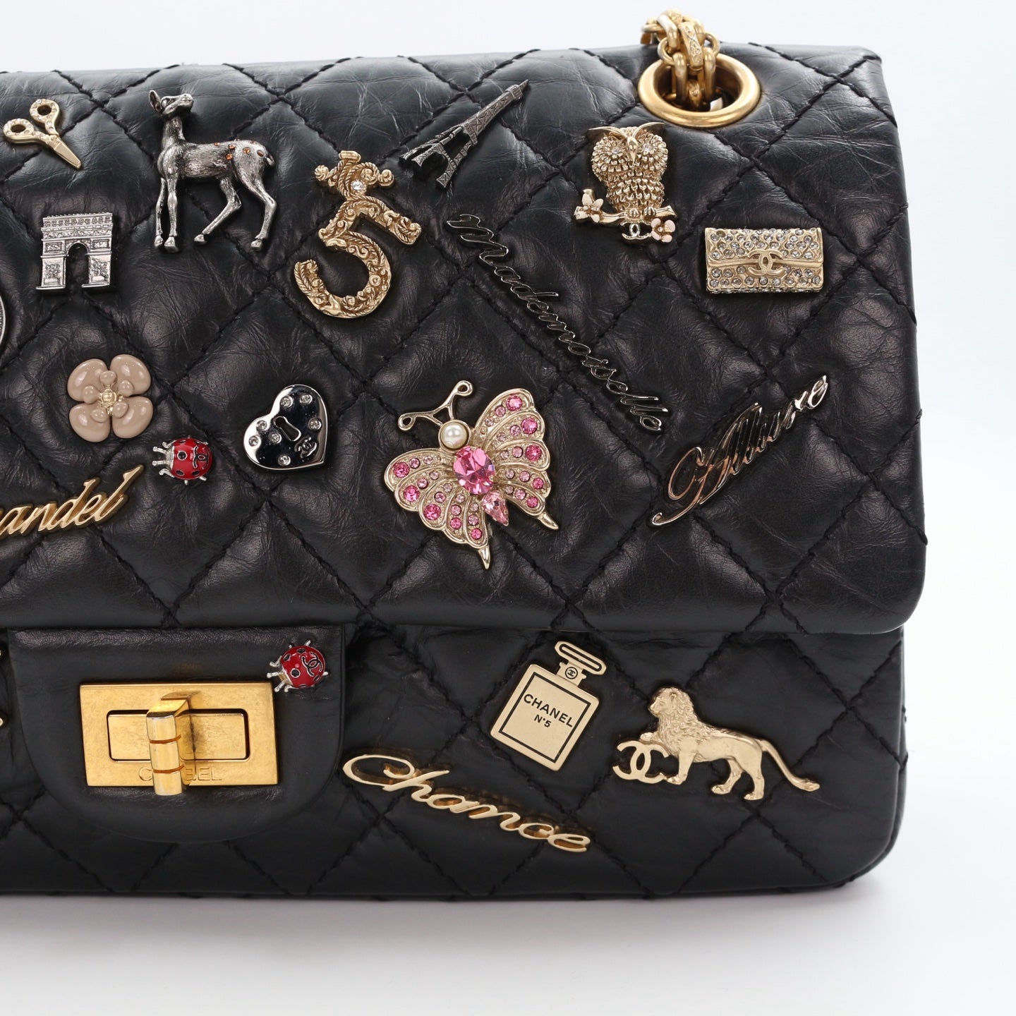 CHANEL Aged Calfskin Lucky Charms 2.55 Reissue 225 Flap Bag Black [Used]
