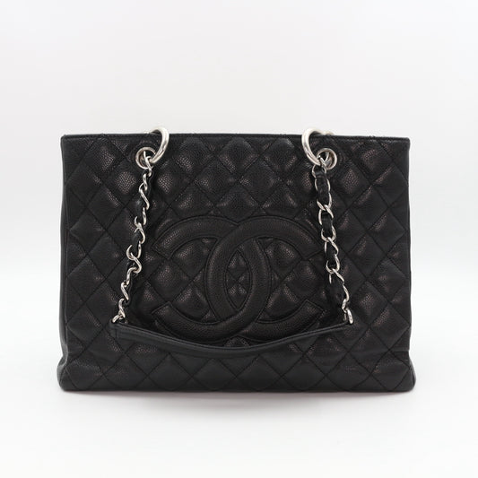 CHANEL Black Caviar GST Tote Bag Silver Hardware [Used]