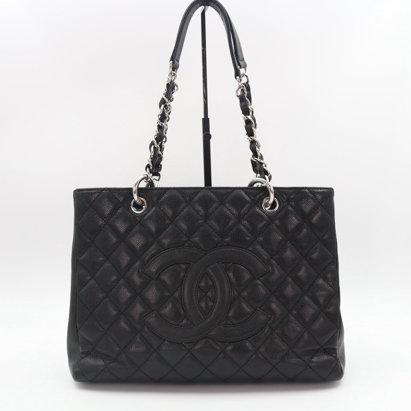 CHANEL Black Caviar GST Tote Bag Silver Hardware [Used]