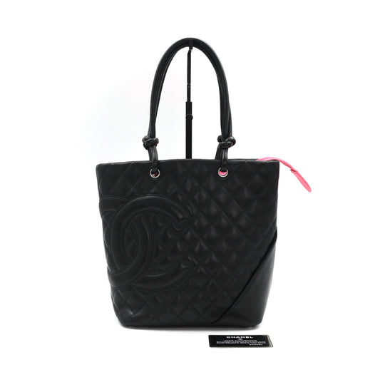 CHANEL Black Lambskin Cambon Tote Bag [Used]