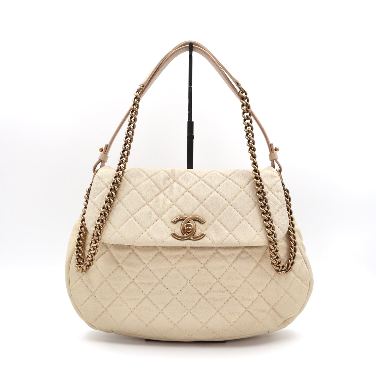 Chanel Cloud Tote Beige Calfskin Aged Gold CC 2Way Large Tote Bag[Used]