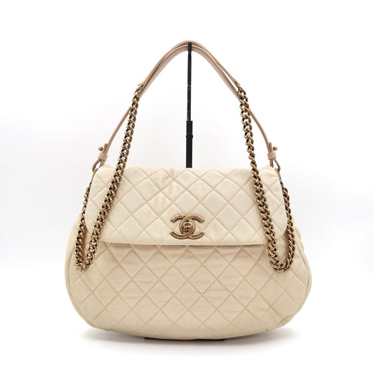 Chanel Cloud Tote Beige Calfskin Aged Gold CC 2Way Large Tote Bag[Used]