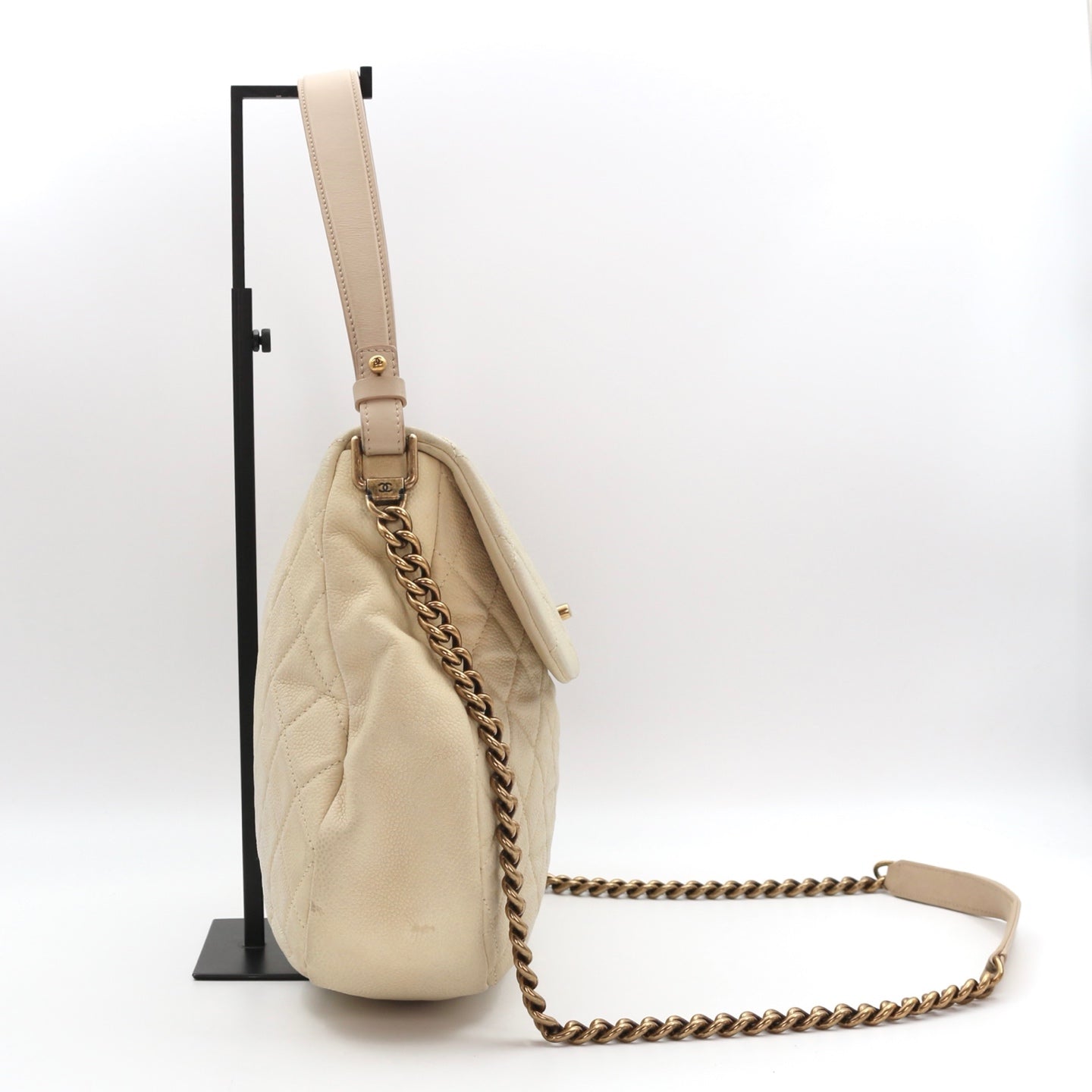 Chanel Cloud Tote Beige Calfskin Aged Gold CC 2Way Large Tote Bag[Used]